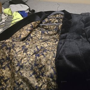 Black Velvet Blazer with Baroque Gold Lining - Men